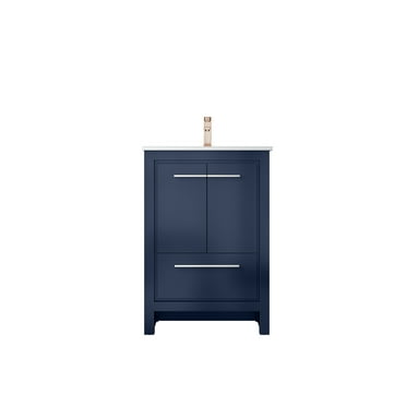 Lafarre 24 in W Navy Blue Bath Vanity, Cultured Marble Top and Rose Gold Faucet Set