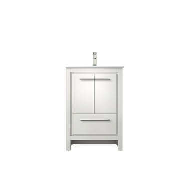 Lafarre 24 in W White Bath Vanity, White Quartz Top and Brushed Nickel Faucet Set
