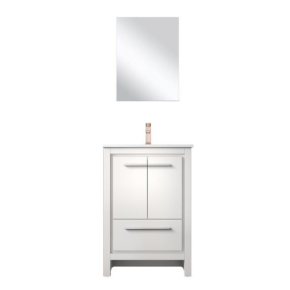 Lafarre 24 in W White Vanity, Cultured Marble Top, Rose Gold Faucet Set & 18 in Mirror