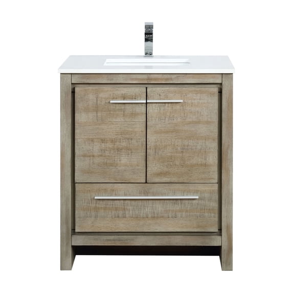 Lafarre 30 in W Rustic Acacia Bath Vanity, Cultured Marble Top and Chrome Faucet Set