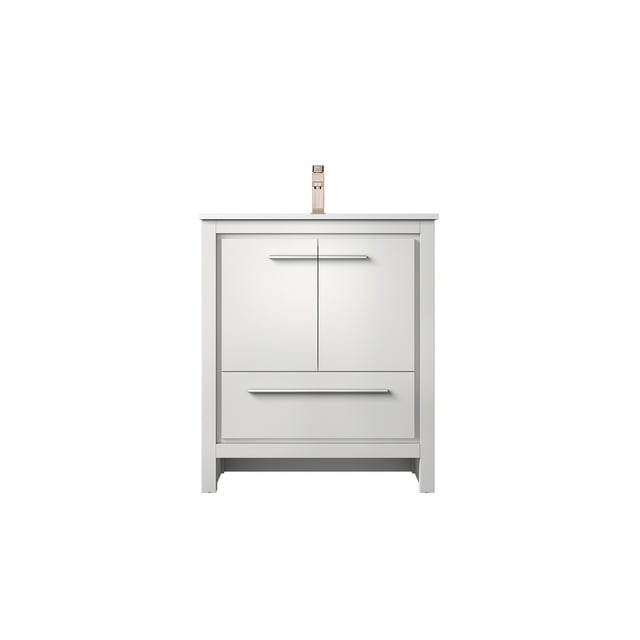 Lafarre 30 in W x 20 in D White Bath Vanity, White Quartz Top and Rose Gold Faucet Set
