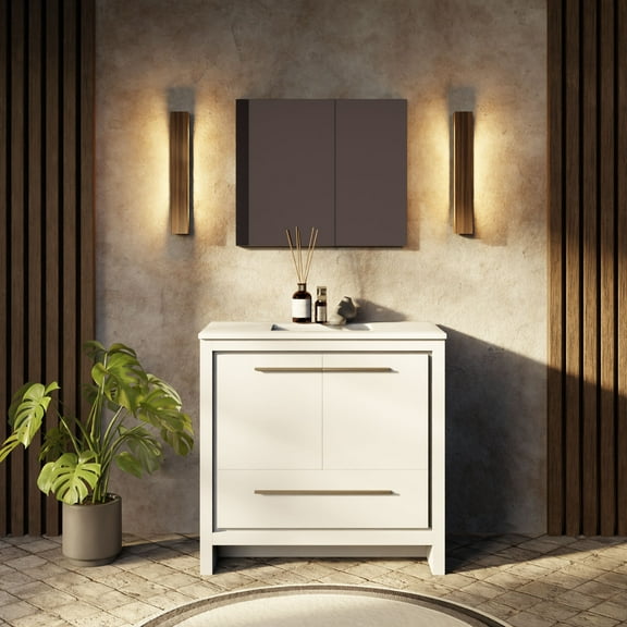 Lafarre 36 in W x 20 in D White Bath Vanity and Cultured Marble Top