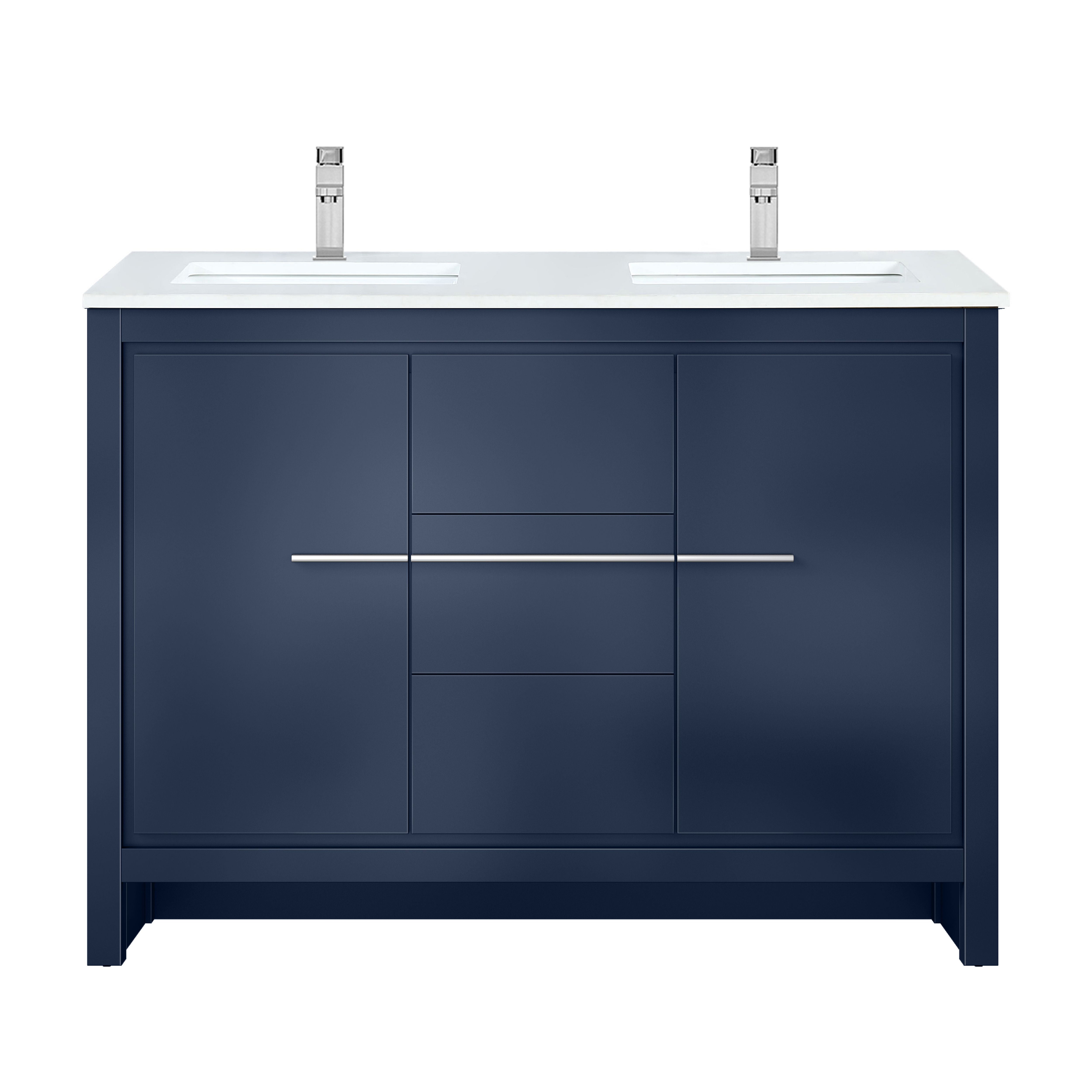 Lafarre 48 in W Navy Blue Double Bath Vanity, Cultured Marble Top and