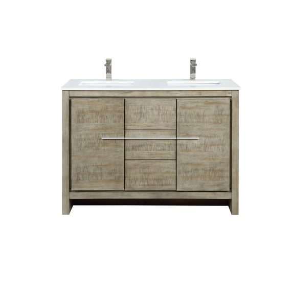 Lafarre 48 in W Rustic Acacia Double Vanity, Cultured Marble Top & Faucet Set