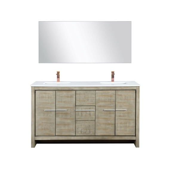 Lafarre 60 in W x 20 in D Rustic Acacia Double Bath Vanity, Cultured Marble Top, Rose Gold Faucet Set and 55 in Mirror