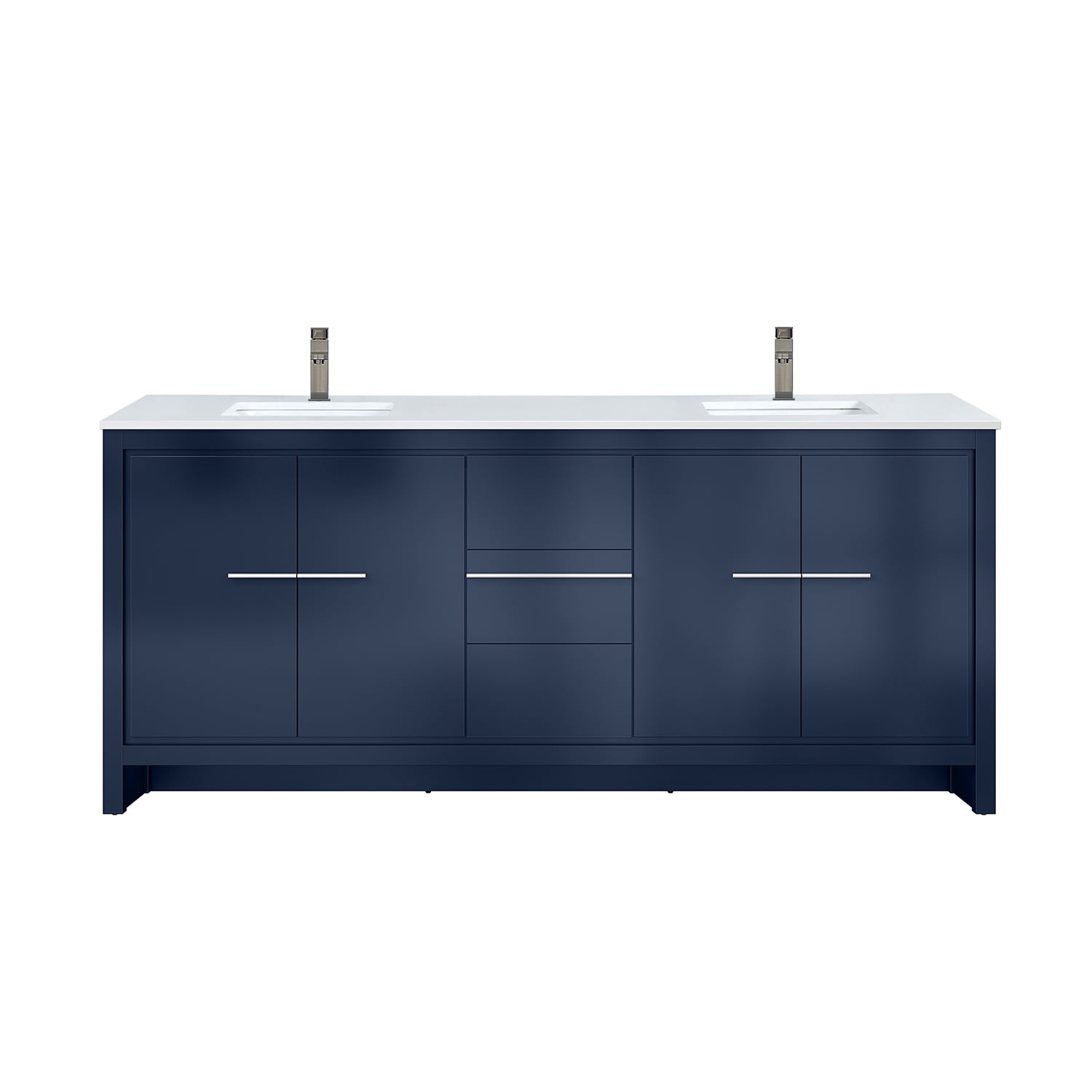 Lafarre 80 in W Navy Blue Double Bath Vanity, White Quartz Top and Gun ...