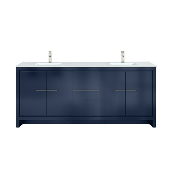 Lafarre 80 in W Navy Blue Double Vanity, Cultured Marble Top & Brushed Nickel Faucet Set