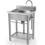 Lafati 23" Stainless Steel Freestanding Utility Sink - Single Bowl with Hot/Cold Water Inlet, NSF Certified for Kitchen, Laundry, Bar