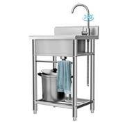 Lafati 23 Stainless Steel Freestanding Utility Sink - Single Bowl with Hot/Cold Water Inlet, NSF Certified for Kitchen, Laundry, Bar