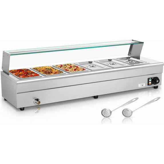 Lafati 6 Pan Commercial Food Warmer 110v 1500w Electric Stainless Steel Bain Steam Table Food Warmer with Large Capacity Pans for Catering and Parties Restaurants Business Occasion