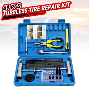 69 Pcs Tire Repair Kit,Heavy-Duty Universal Plug & Patch Kit for Tubeless Tires, with T-Handle Tool for Car, Truck, Motorcycle, RV and Mores