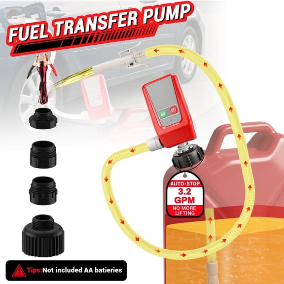 Lafati Automatic Fuel Transfer Pump, Battery Powered with Auto-Stop - 3.2 GPM Fast Flow, 51" Hose & 4 Adapters, Electric Siphon Pump for Gas, Diesel, Oil to Car, Lawn Mower,  Boat, Generator
