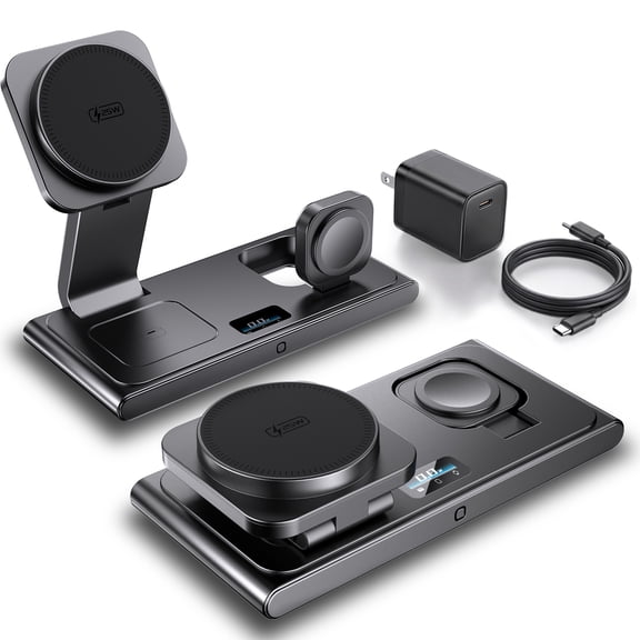 Lafati Foldable 3-in-1 Wireless Charging Station - 25W Max Fast Charger with Digital Power Display & 45W Adapter, Visible Charging Hub for iPhone 16/15/14/13 Pro Max, Apple Watch, AirPods