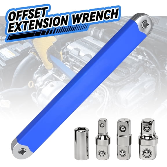 Lafati 15.4" Offset Extension Wrench Set - Impact Ready Zero-Degree Reach Tool, Includes 1/4", 3/8", 1/2" Drive Adapters, Heavy-Duty High Carbon Steel for Automotive Repairs in Tight Spaces