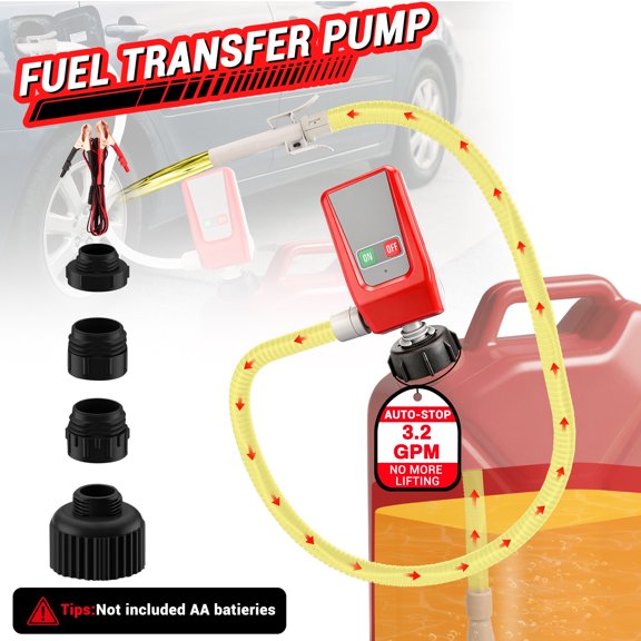 Lafati Portable Electric Liquid Transfer Pump with Auto-Stop, 3.2 GPM High-Flow Battery Powered Pump - 51" Hose  for Gasoline, Diesel, Water