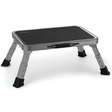 Lafati RV Step Stool Folding Platform Step, Gray Stainless Steel, for RV, Motorhome, Trailer, SUV, Camper, with Anti-Slip Surface, Rubber Feet, 1 Piece