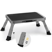 Lafati RV Step Stool Folding Platform Step, Gray Stainless Steel, for RV, Motorhome, Trailer, SUV, Camper, with Anti-Slip Surface, Rubber Feet, 1 Piece