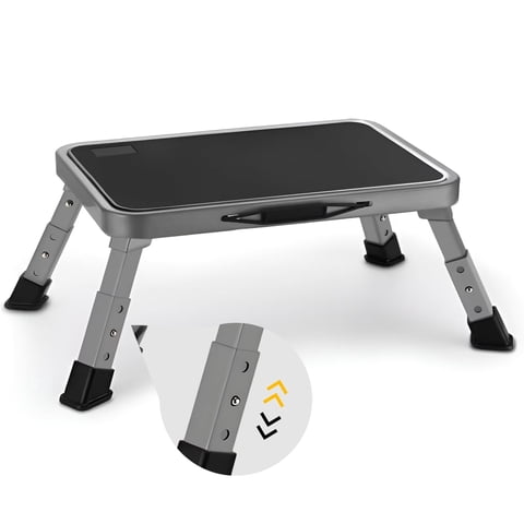 Lafati RV Step Stool Folding Platform Step, Gray Stainless Steel, for RV, Motorhome, Trailer, SUV, Camper, with Anti-Slip Surface, Rubber Feet, 1 Piece