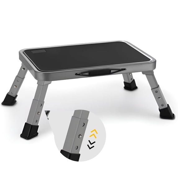 Lafati RV Step Stool Folding Platform Step, Gray Stainless Steel, for RV, Motorhome, Trailer, SUV, Camper, with Anti-Slip Surface, Rubber Feet, 1 Piece