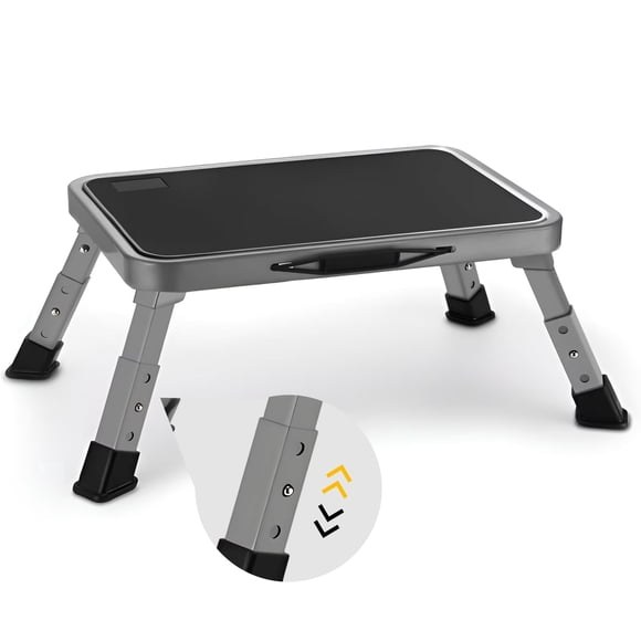 Lafati RV Step Stool Folding Platform Step, Gray Stainless Steel, for RV, Motorhome, Trailer, SUV, Camper, with Anti-Slip Surface, Rubber Feet, 1 Piece