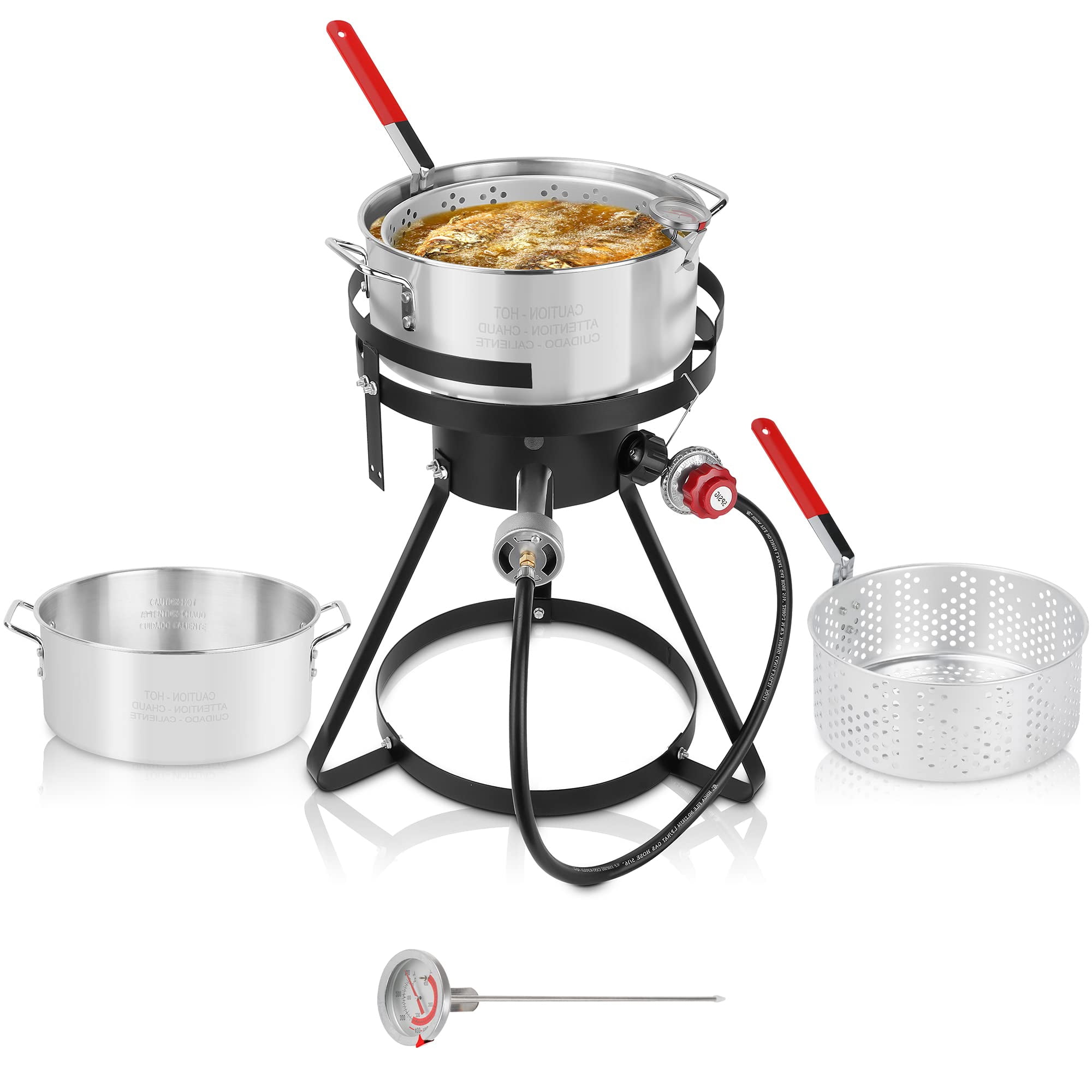 Lafati X 10 Qt Propane Outdoor Fish Fryer Set 50,000 BTU, Aluminum Seafood Boiler Steamer Kit, Crawfish Fish Fryer Stock Pot.