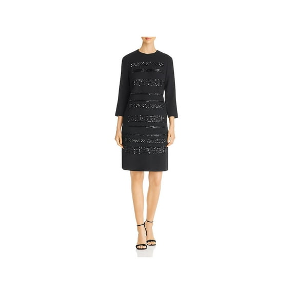 Lafayette 148 New York Womens Giovanetta Wool Sequined Shift Dress Black XS