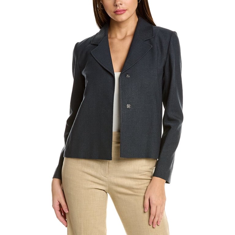 Lafayette 148 New York womens Reversible Andover Wool-Blend Jacket, L, Blue