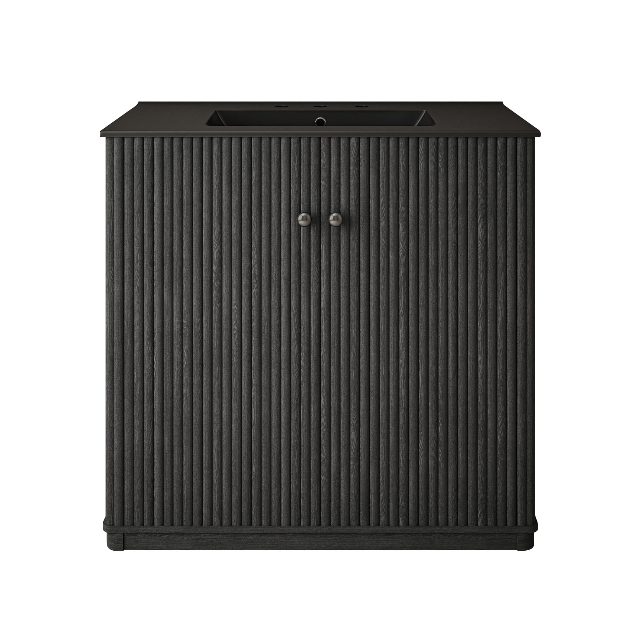 Lafayette 36" Freestanding Bathroom Vanity in Black Oak with Matte Black, 3-Hole Widespread Sink Top