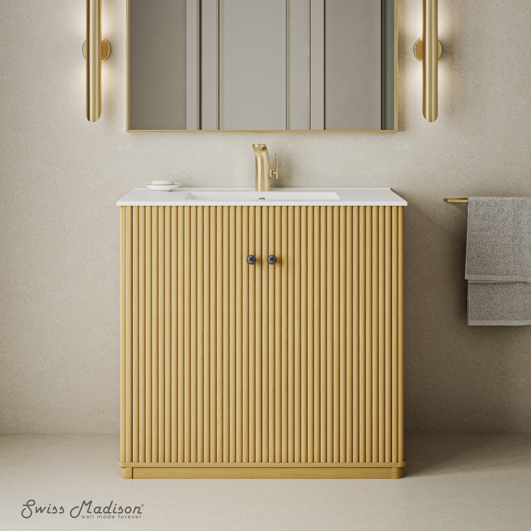 Lafayette 36" Freestanding Bathroom Vanity in Natural Oak with Sink Top