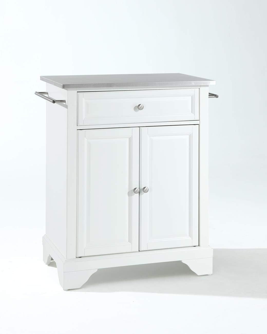 White Stainless Steel Top Portable Kitchen Island Cart
