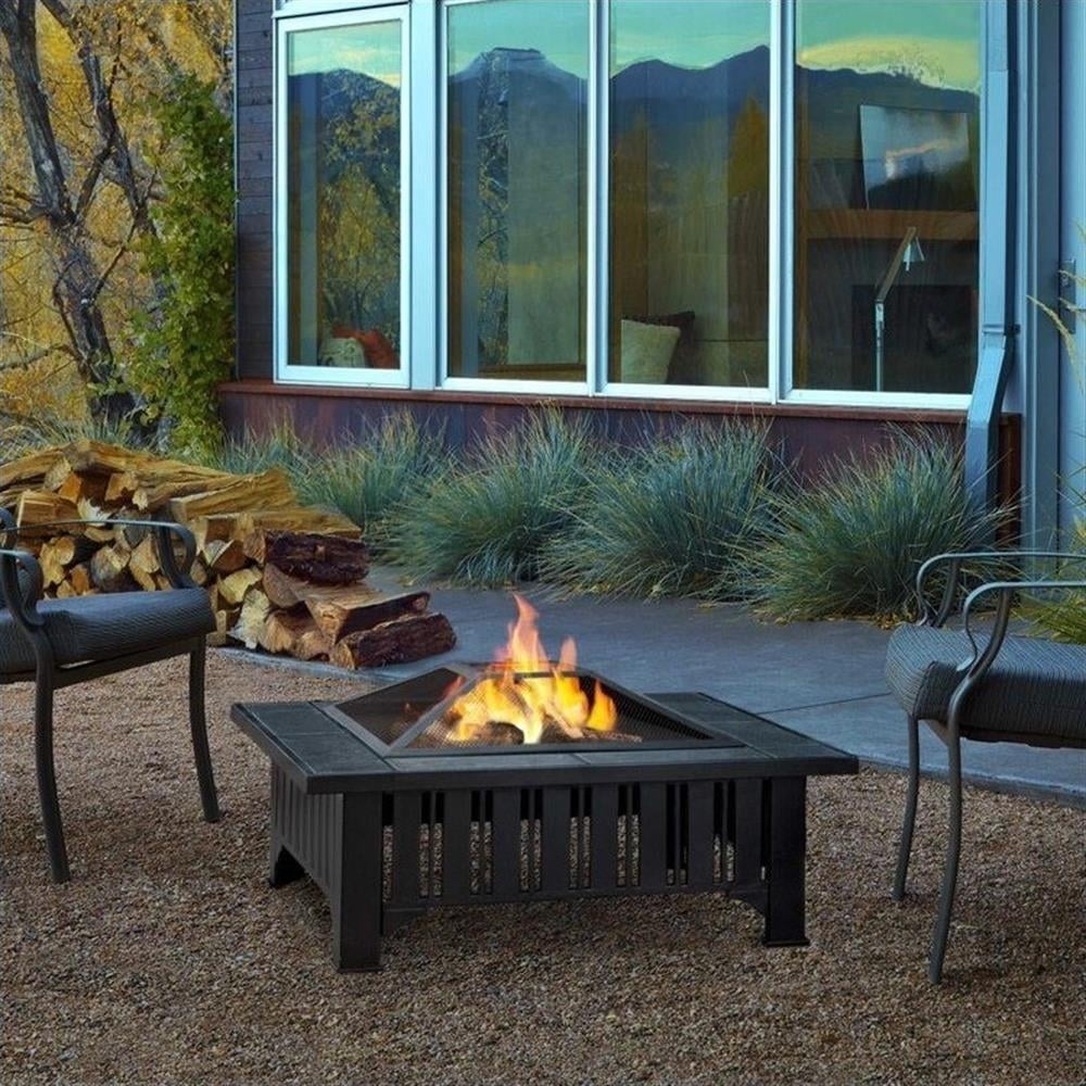 Gray Wood-Burning Free-Standing Square Fire Pit