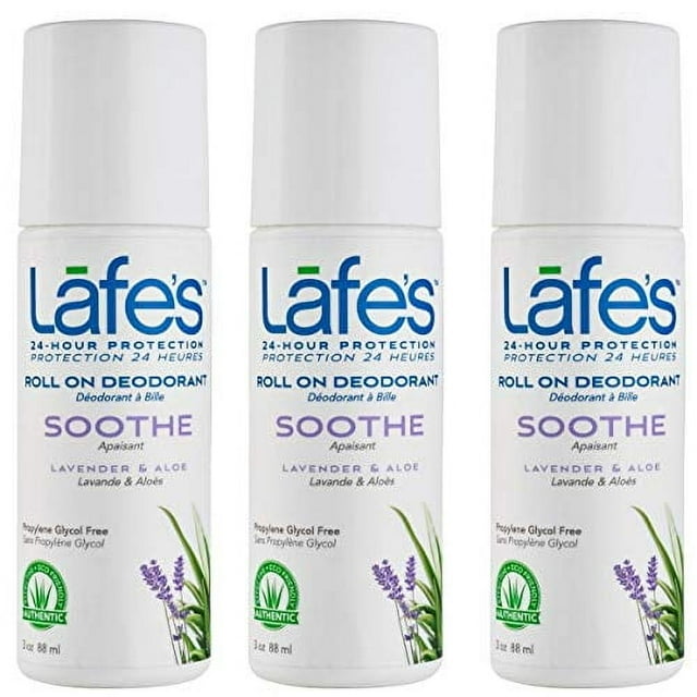 Lafe's Natural Body Care | Soothe - Lavender & Aloe - Roll-On Deodorant | 24-Hour Protection & All Natural; 3 Pack (3 oz each)