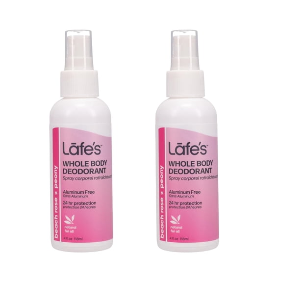 Lafes Natural Whole Body Deodorant Spray, Beach Rose & Peony Scent, 4 oz (Pack of 2)