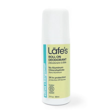 Lafes Natural Roll-On Deodorant, Citrus & Bergamot Scent, 3 oz