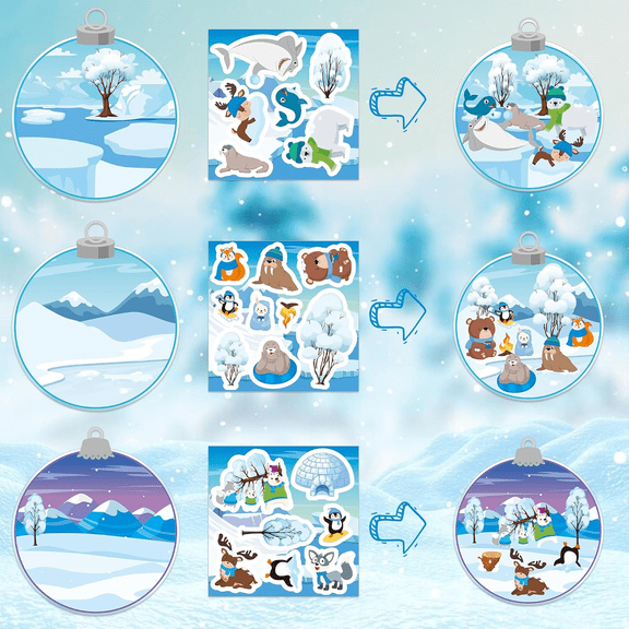 Laffact 12pcs Polar Animal Scene Sticker Craft for Winter Party,Making Your Own Winter Animal Scene Decals