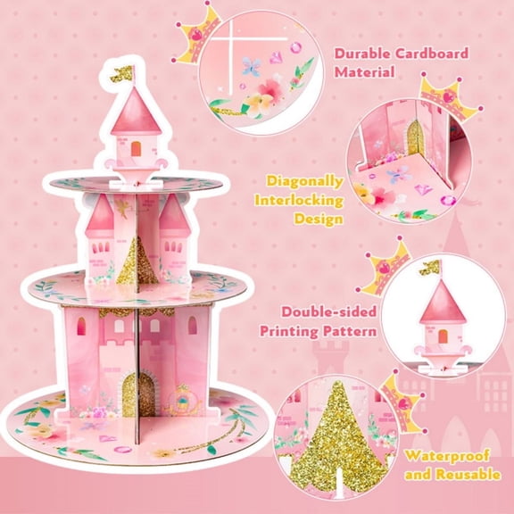 Laffact 3 Tier Princess Theme Cake Stand Set,Watercolor,for Birthday Wedding Bachelorette Party