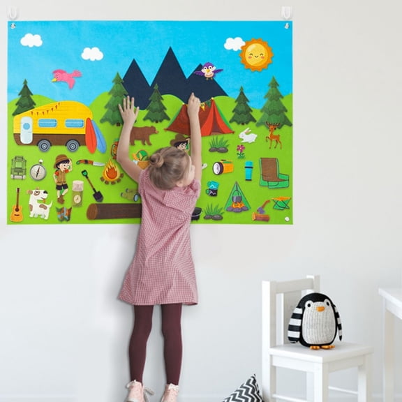 Laffact Camping Felt Storyboard Set, Diy Combination Camping Scene Felt Backdrop, Storytelling Toys,46pcs