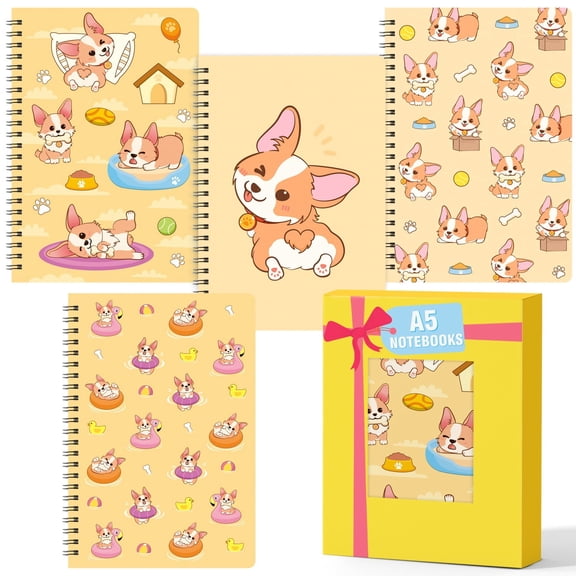 Laffact 4PCS Corgi A5 Notebook Gift Set, Corgi Writing Notebooks