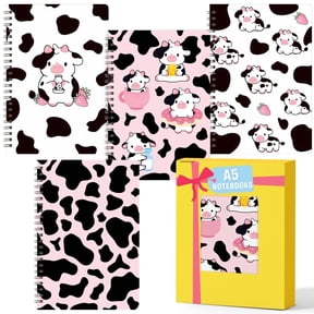 Laffact Spiral A5 Notebook, Cow Pattern, 4 Count