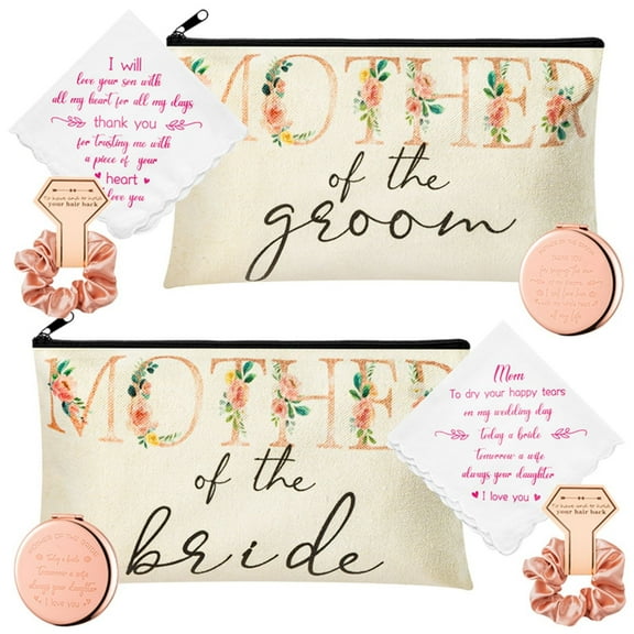 Laffact Canvas Cosmetic Makeup Bag with Flower Pattern, Rose Gold, 8-Piece Gift Set