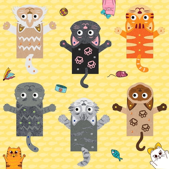 Laffact Cat Hand Puppet DIY Craft Kit,for Party DIY Game Storytelling Props,6Pieces