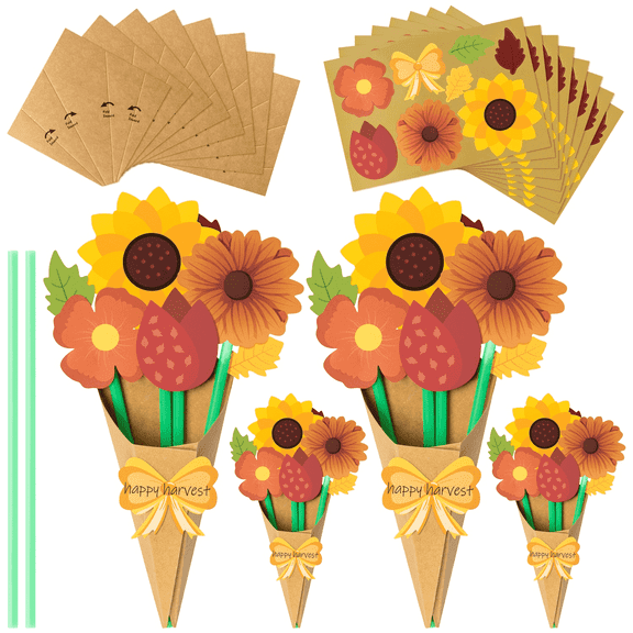 Laffact DIY Paper Straw Flower Bouquet Craft Kit,for Fall Thanksgiving Party 24 Counts