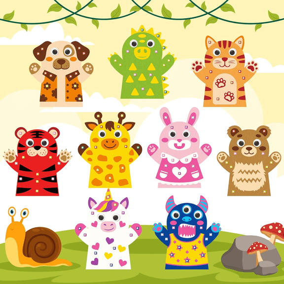 Laffact DIY Felt Hand Puppet Craft Kit,Creative Making Puppet for Handmade Class Storytelling Props,9Pack