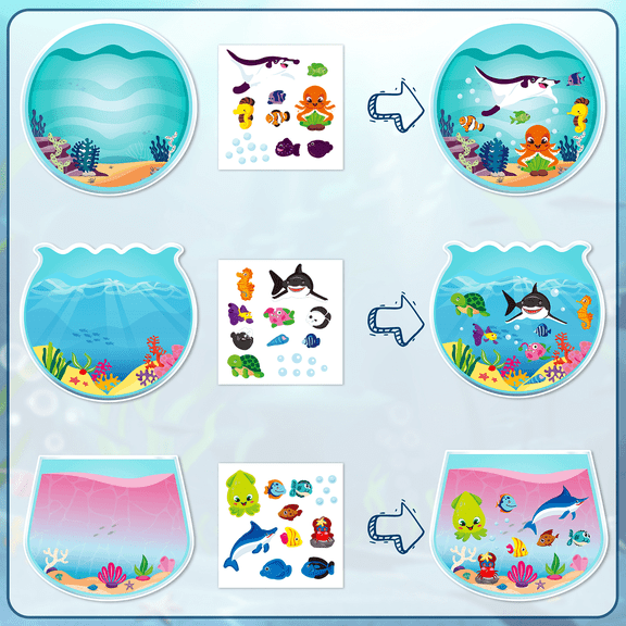 Laffact 12 Pack Diy Ocean Animal Scene Stickers Craft Kit,for Party Activity