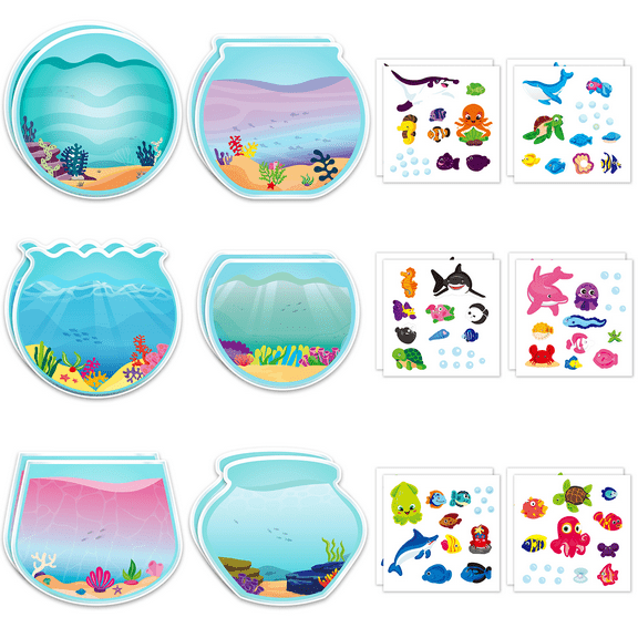 Laffact DIY Ocean Animal Scene Stickers Art Craf For Party Games Class Activities,Make A Sea Sticker Scene with Sharks Decals,12PCS