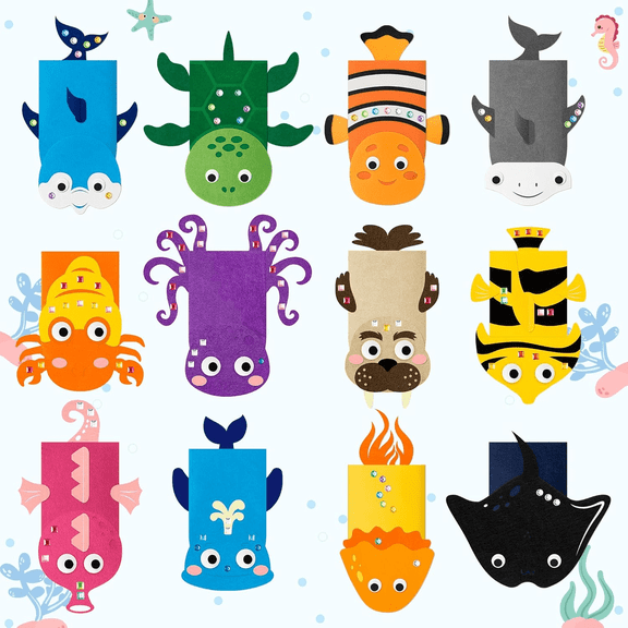 Laffact DIY Sea Animals Hand Puppet Making Crafts Kit for Party Storytelling Prop,12 Pack