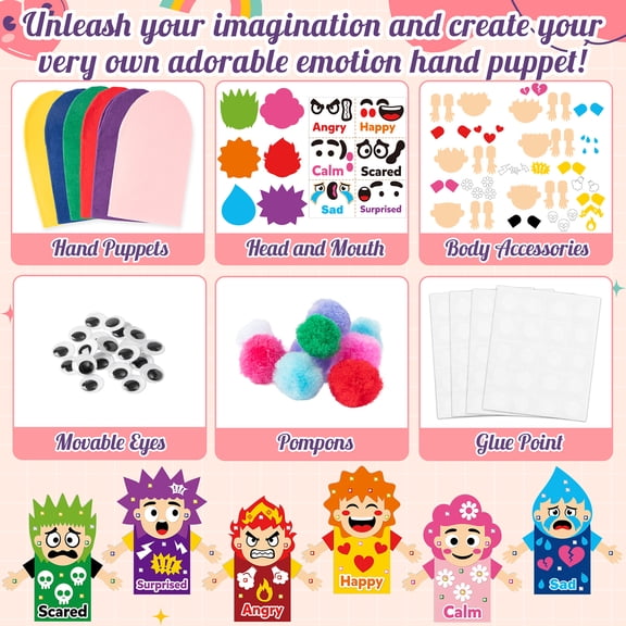 Laffact Diy Feelings Hand Puppet Making Craft Kit for Storytelling Role Play,6 Counts
