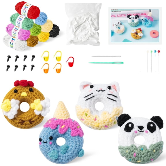 Laffact Donut Animals Crochet Kit for Beginners, Diy Crocheting Donut Handcraft,1Set
