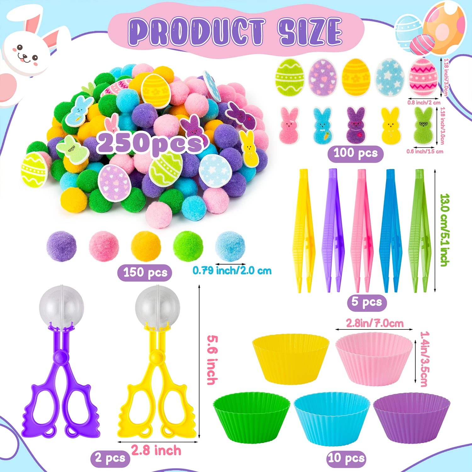 Laffact Easter Party Counting and Sorting Toy, Easter Bunny Egg Felt Toy,268pcs