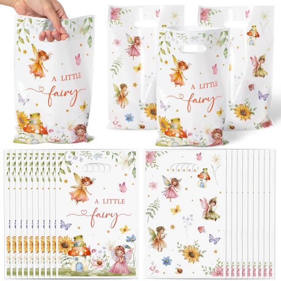 Laffact Fairy Party Gift Bags, 50Pcs Watercolor Floral Gifts Bags with Handle for Birthday Wedding Baby Shower